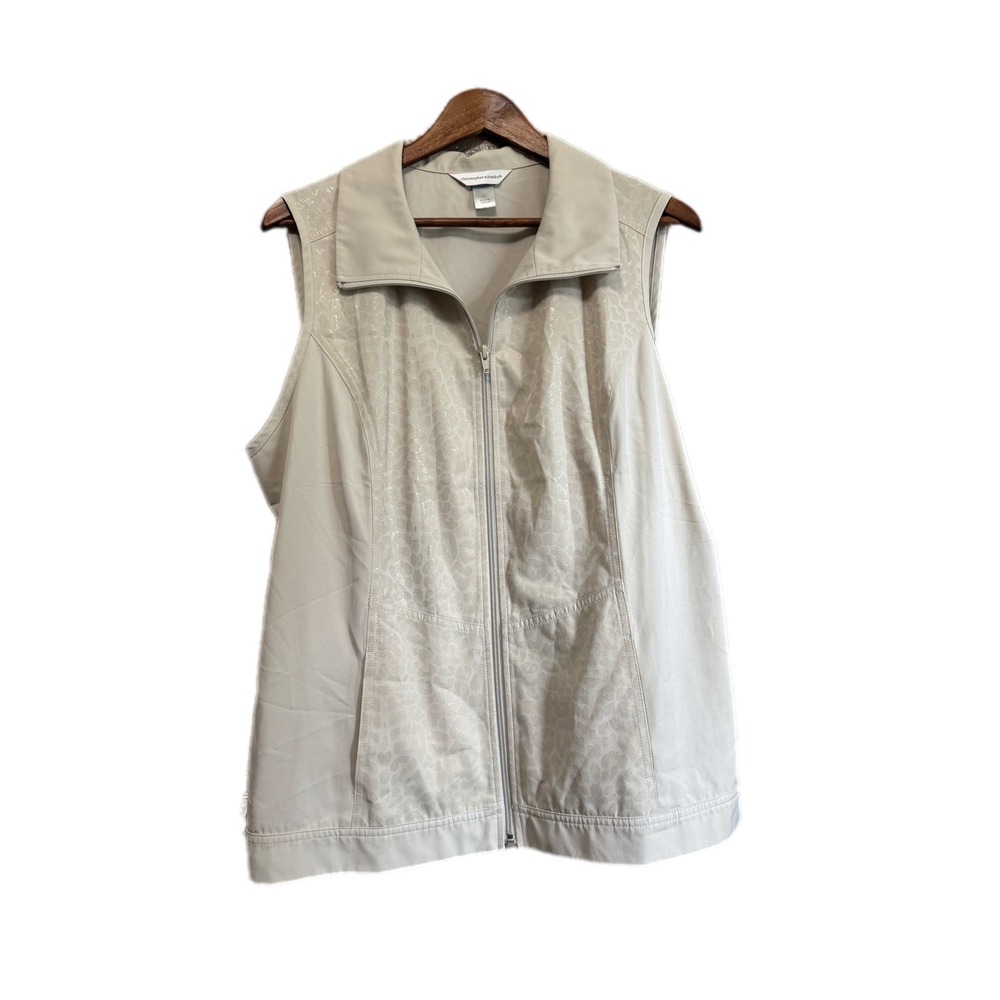Christopher & Banks Zip Up Vest Womens L Beige Excellent Leopard Shimmer Print